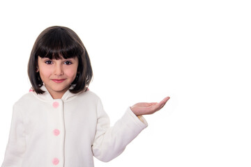 girl in white coat on white background