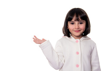 girl in white coat on white background