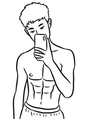 art drawing black and white of cute man for painting