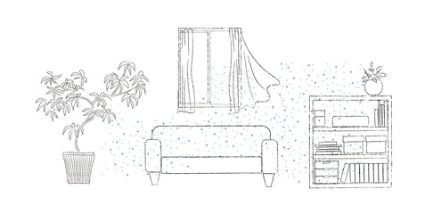 お部屋の換気のイラスト　背景色なし