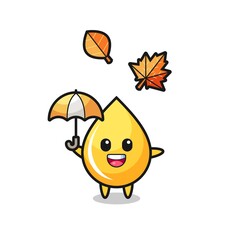 cartoon of the cute honey drop holding an umbrella in autumn