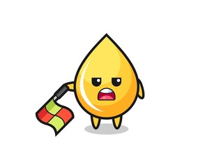 honey drop character as line judge hold the flag down at a 45 degree angle