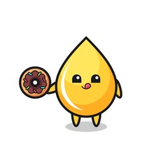 illustration of an honey drop character eating a doughnut