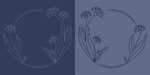 Szablony ramek z wzorem roślinnym w prostym nowoczesnym stylu z chabrami i listkami - zaproszenia ślubne, życzenia, pocztówka, tło dla social media stories. Letni minimalistyczny wzór kwiatowy.