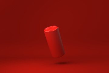 Red Candle in Red background. minimal concept idea creative. monochrome. 3D render.