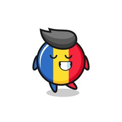 romania flag badge cartoon illustration with a shy expression