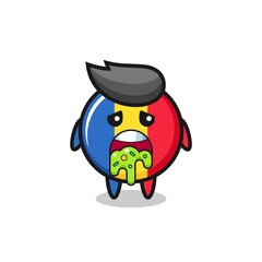 Fototapeta premium the cute romania flag badge character with puke