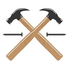 Hammer handle wood and nails isolated silhouette in white background