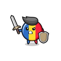 cute romania flag badge soldier fighting with sword and shield
