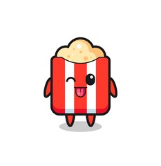 cute popcorn character in sweet expression while sticking out her tongue