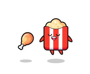 cute popcorn floating and tempted because of fried chicken