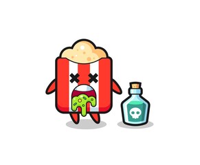 illustration of an popcorn character vomiting due to poisoning