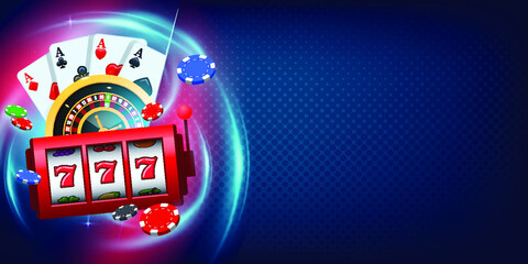 Vegas Casino games background. Concept Vegas games banner illustration with right side copy space.