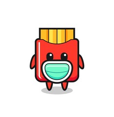 Fototapeta premium cute french fries cartoon wearing a mask