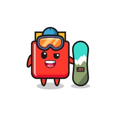 Illustration of french fries character with snowboarding style