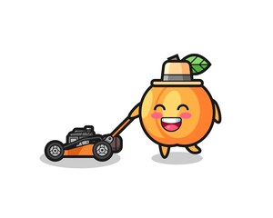 illustration of the apricot character using lawn mower