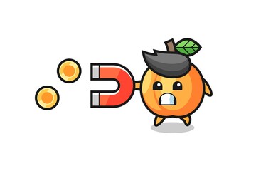 the character of apricot hold a magnet to catch the gold coins