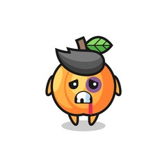 injured apricot character with a bruised face