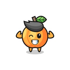 the muscular apricot character is posing showing his muscles