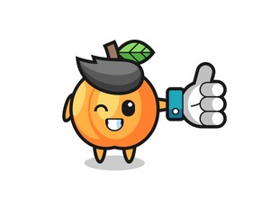 cute apricot with social media thumbs up symbol
