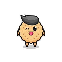 cute round biscuits character in sweet expression while sticking out her tongue