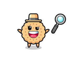 Obraz na płótnie Canvas illustration of the round biscuits mascot as a detective who manages to solve a case