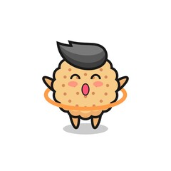 cute round biscuits cartoon is playing hula hoop