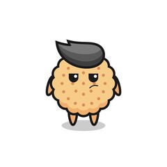 cute round biscuits character with suspicious expression