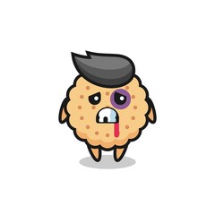 injured round biscuits character with a bruised face