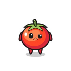 the mascot of the tomatoes with sceptical face