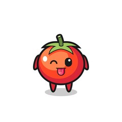 cute tomatoes character in sweet expression while sticking out her tongue