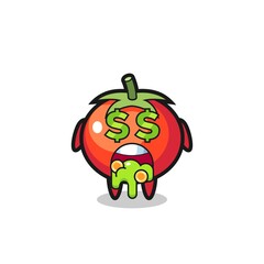 tomatoes character with an expression of crazy about money