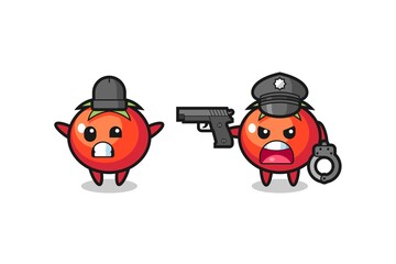 illustration of tomatoes robber with hands up pose caught by police