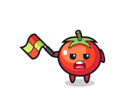 tomatoes cartoon as the line judge hold the flag up at a 45 degree angle © heriyusuf