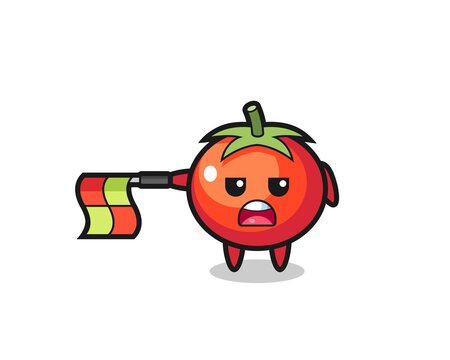 tomatoes character as line judge hold the flag straight horizontally © heriyusuf