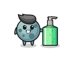 cute asteroid cartoon with hand sanitizer