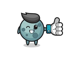 cute asteroid with social media thumbs up symbol