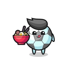 cute football character eating noodles