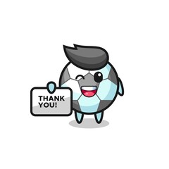 the mascot of the football holding a banner that says thank you