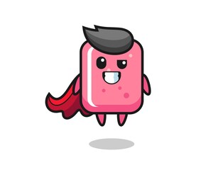 the cute bubble gum character as a flying superhero