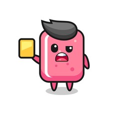 cartoon bubble gum character as a football referee giving a yellow card