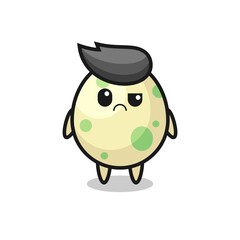 the mascot of the spotted egg with sceptical face