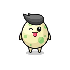 cute spotted egg character in sweet expression while sticking out her tongue