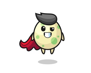 the cute spotted egg character as a flying superhero