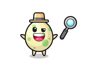 illustration of the spotted egg mascot as a detective who manages to solve a case