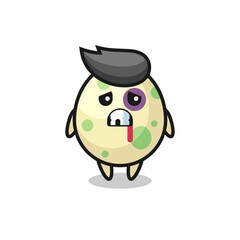 injured spotted egg character with a bruised face