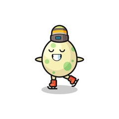 spotted egg cartoon as an ice skating player doing perform
