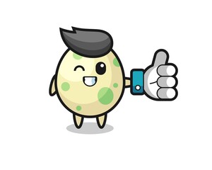 cute spotted egg with social media thumbs up symbol