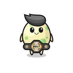 the MMA fighter spotted egg mascot with a belt