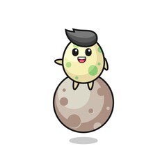 illustration of spotted egg cartoon sitting on the moon